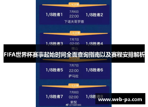 FIFA世界杯赛事起始时间全面查询指南以及赛程安排解析